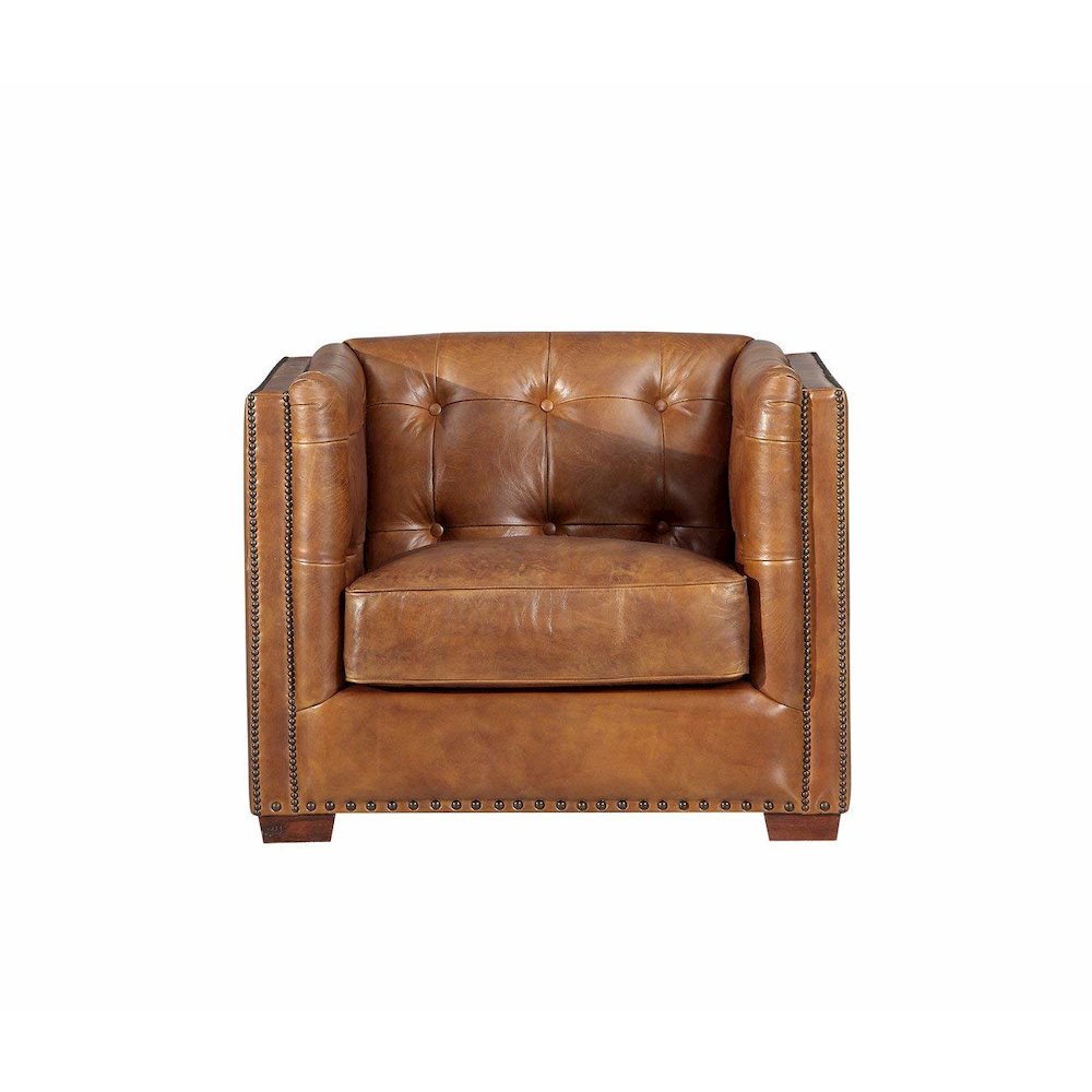 Tuxedo Leather Arm Chair - Light Brown. Picture 1