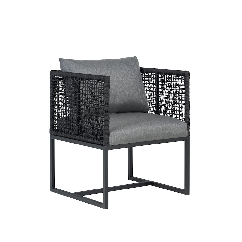 Pair of Sardinia Outdoor Aluminum Dining Chair with Rope Design - Black. Picture 1