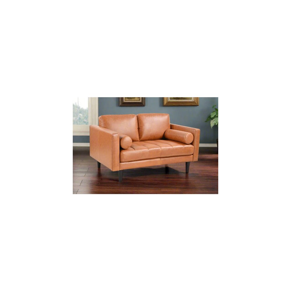 Philippe Top Grain Leather Love seat - Tan. Picture 1