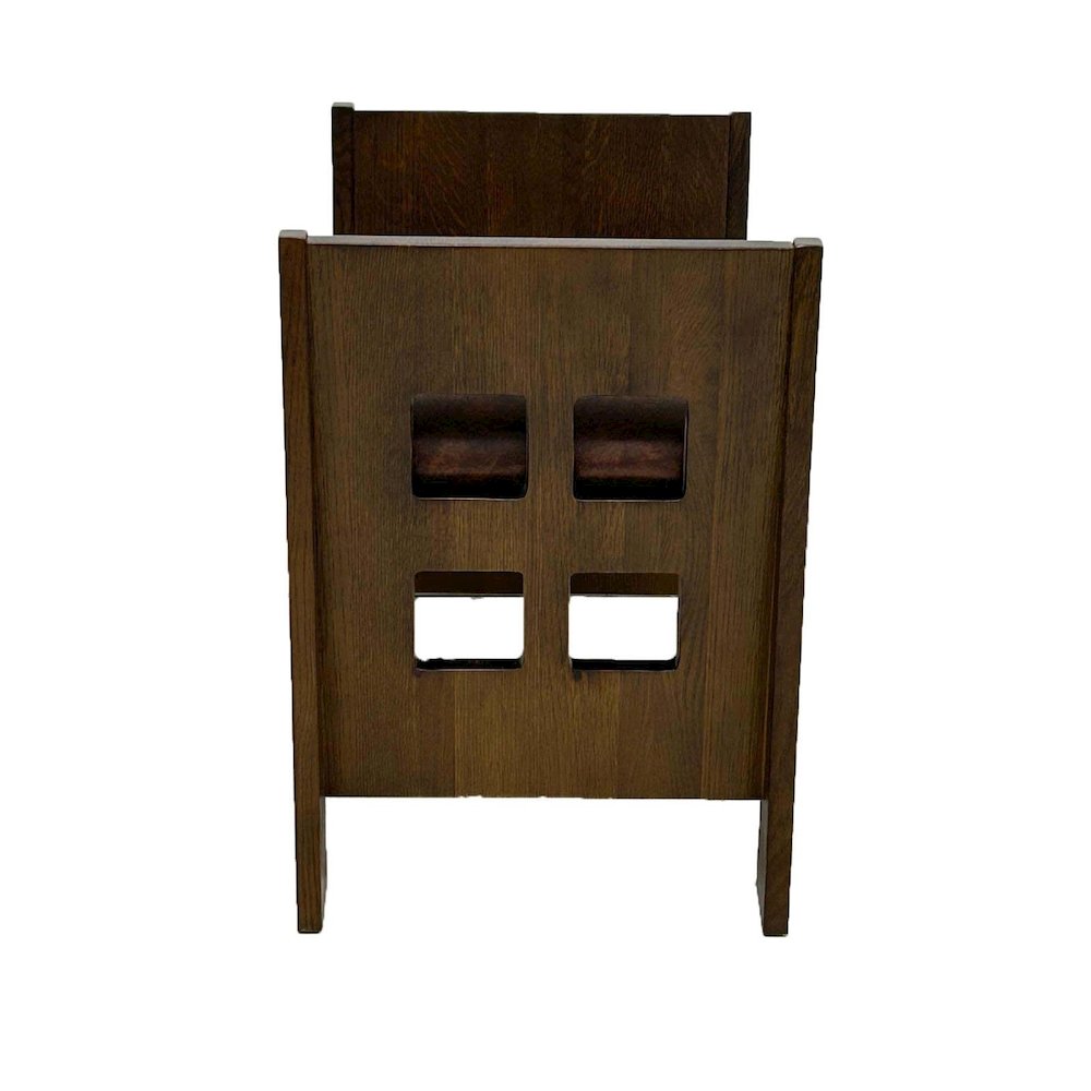Mission Style Oak and Leather Foot Stool. Picture 3