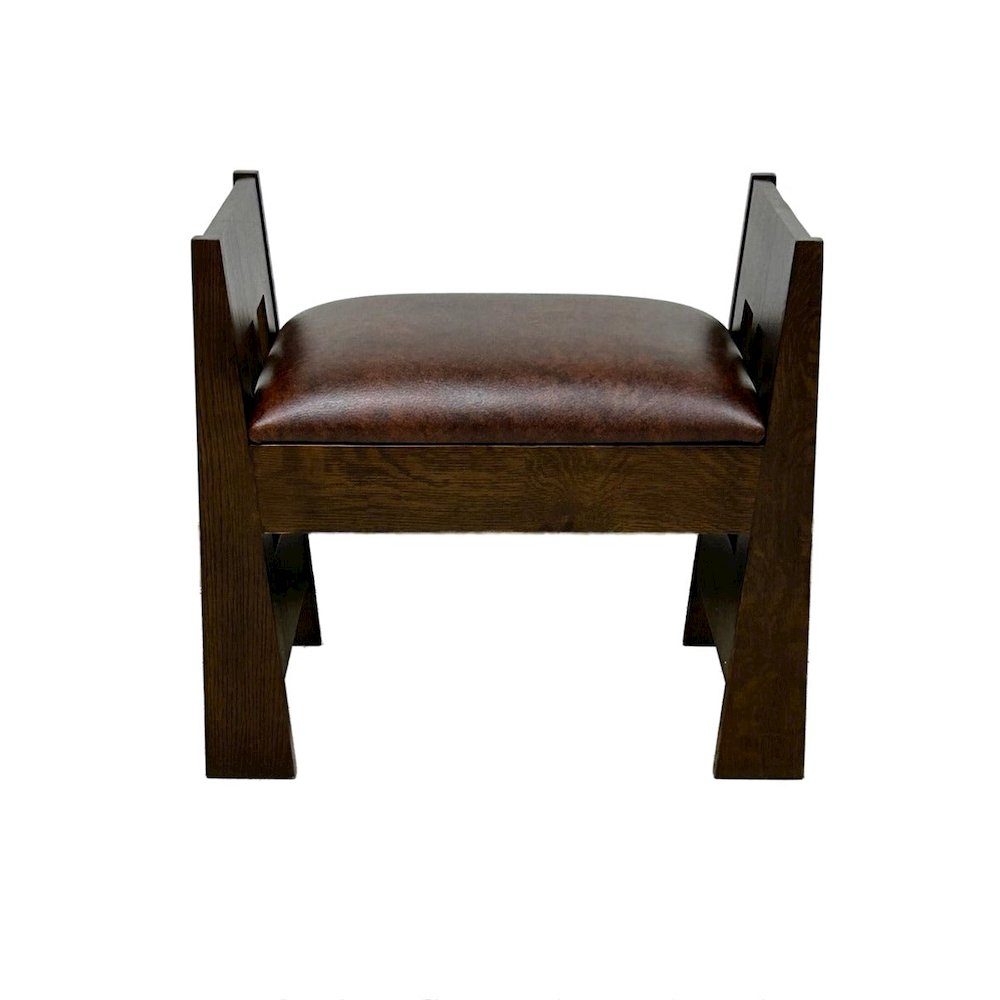 Mission Style Oak and Leather Foot Stool. Picture 2