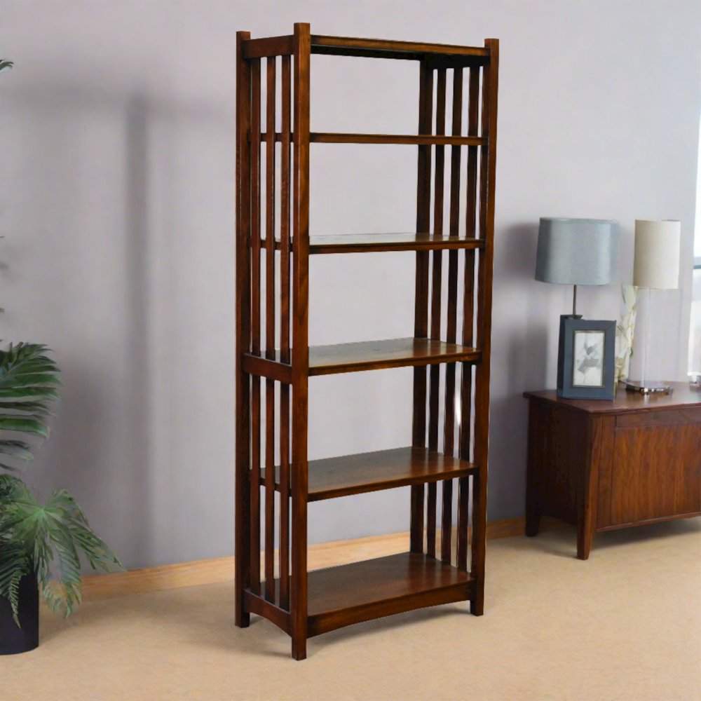 Mission Spindle Side 5 Shelf Bookcase - Walnut (W1). Picture 3