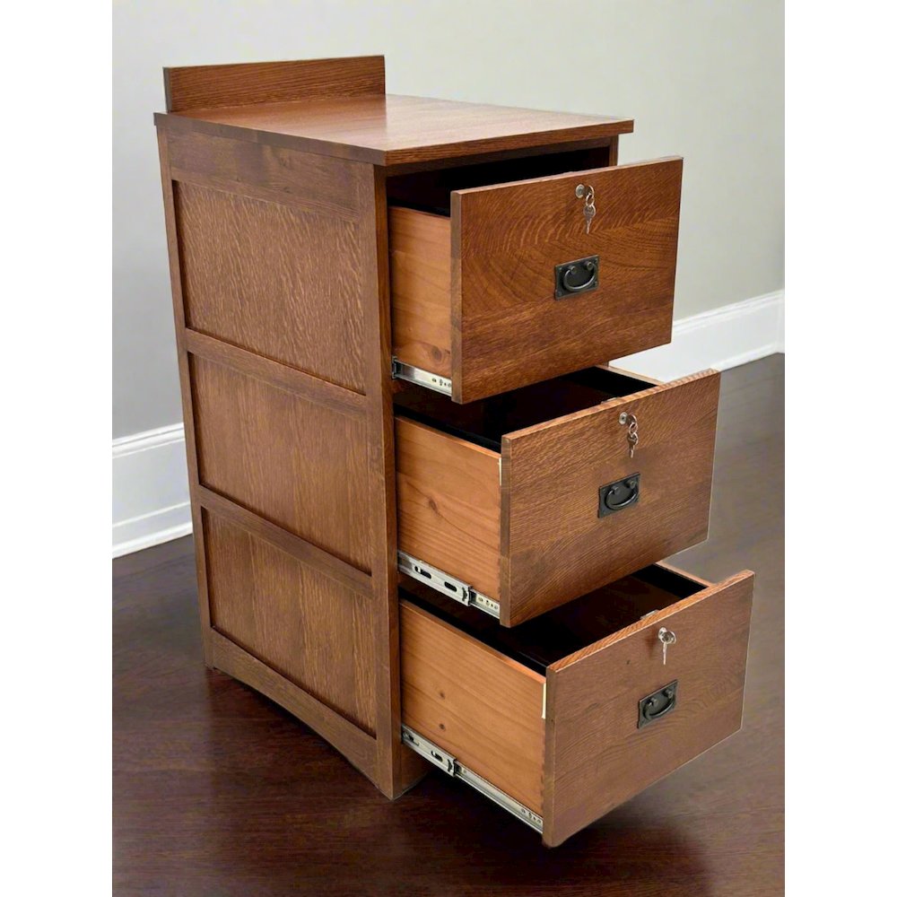 Mission Solid Oak 3 Drawer File Cabinet - Michael's Cherry. Picture 3