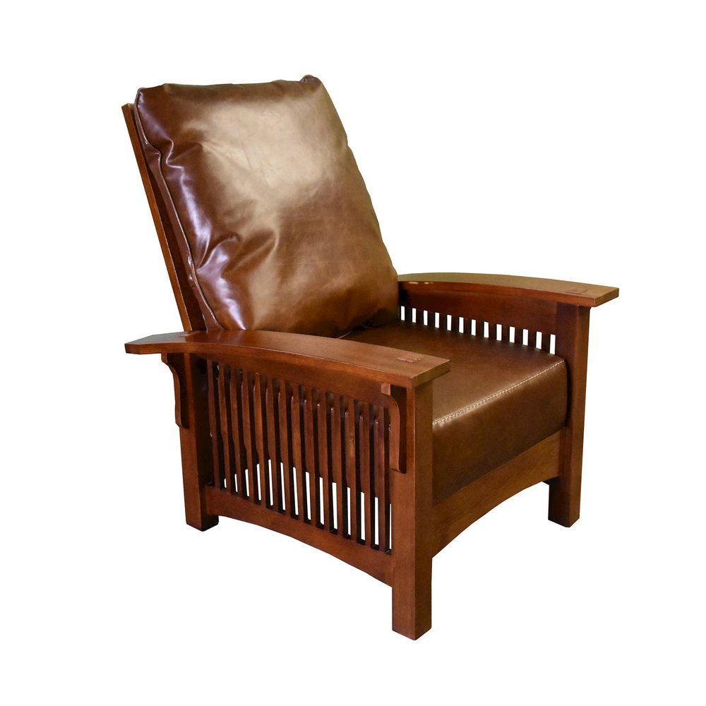 Preorder Craftsman / Mission Leather And Oak Morris Chair - Chestnut. Picture 1