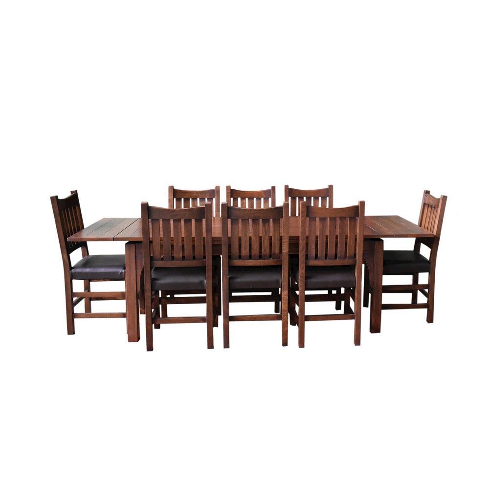 Mission Style Oak Stow Leaf Dining Table - Walnut. Picture 1