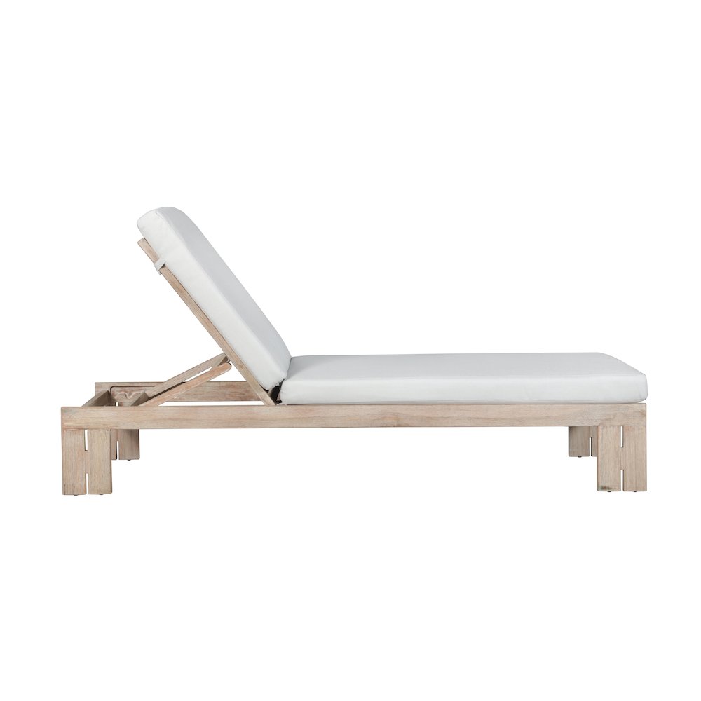 Paradiso Outdoor Teak Natural Look Chaise - Light Gray Fabric. Picture 1