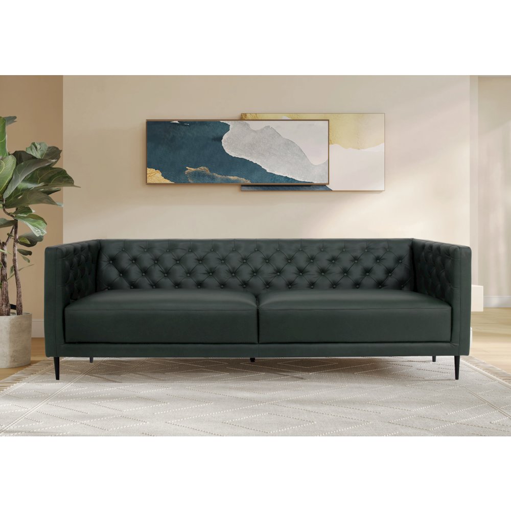 Lucius Top Grain Leather Sofa - Green. Picture 2