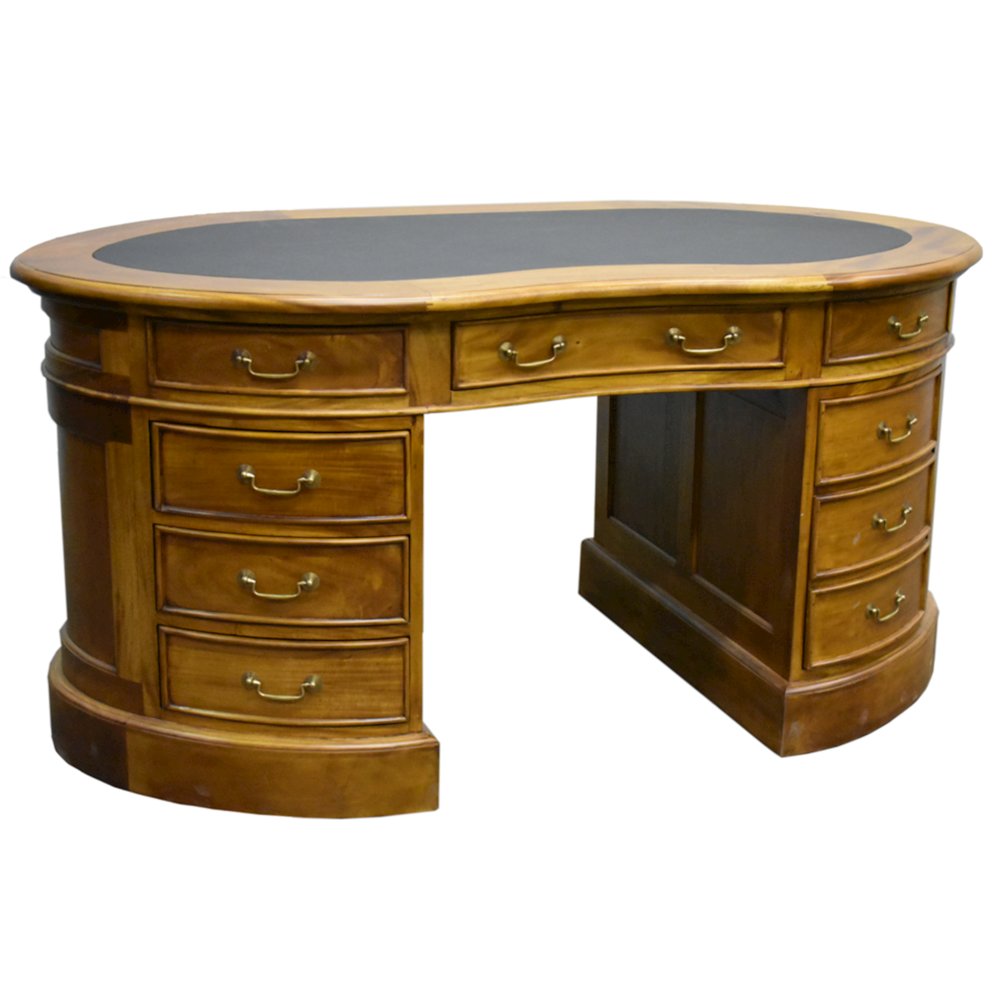 Legacy Mahogany Wood Leather Top Kidney Desk - Light Brown Walnut. Picture 1