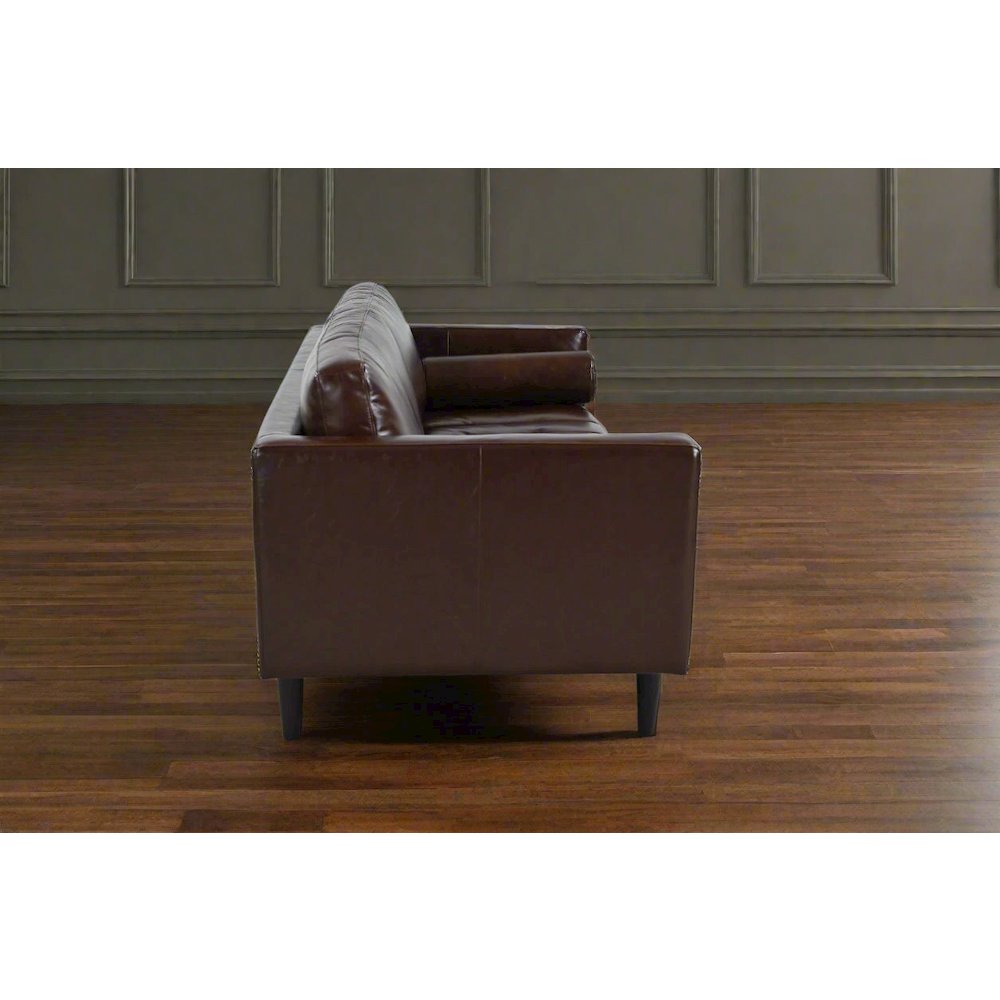 Philippe Top Grain Leather Love Seat - Chocolate Brown. Picture 3