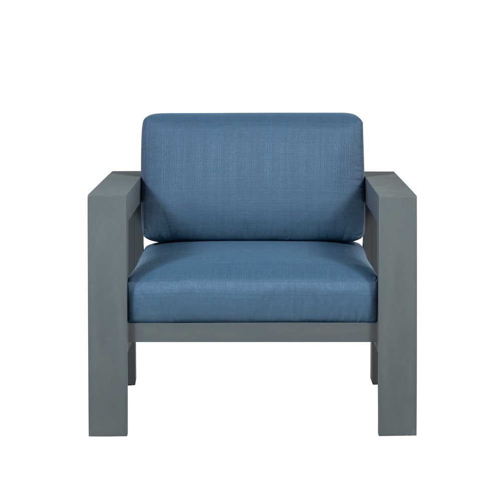 Sardinia Outdoor Arm Chair with Aluminum Metal Frame - Blue. Picture 3