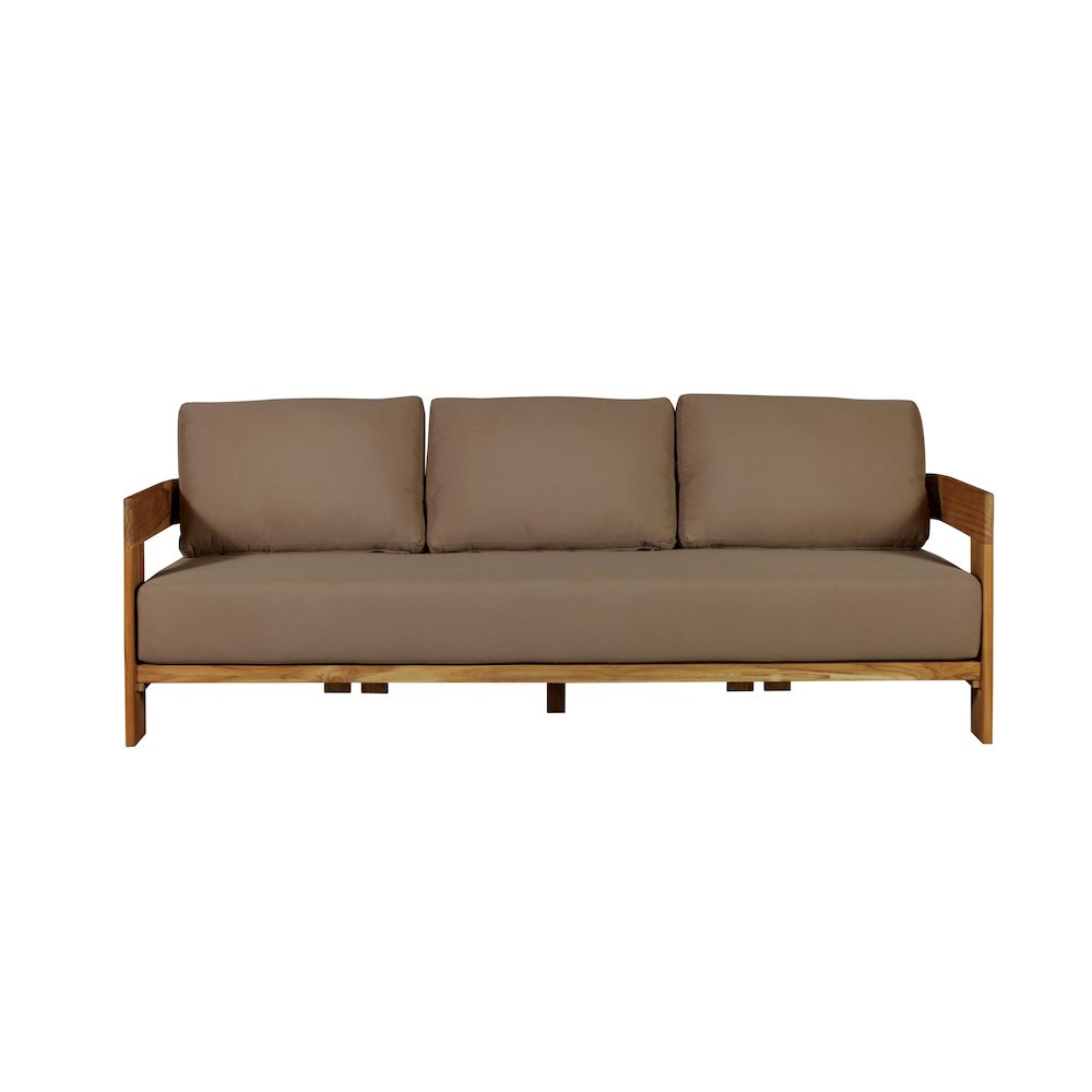 Paradiso Outdoor Solid Teak Wood Sofa - Light Brown Fabric. Picture 1