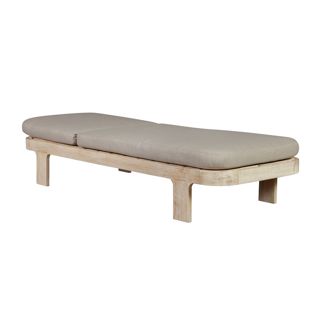 Eclipse Outdoor Solid Teak Wood Natural Look Sun Lounger  - Grey Fabric. Picture 4