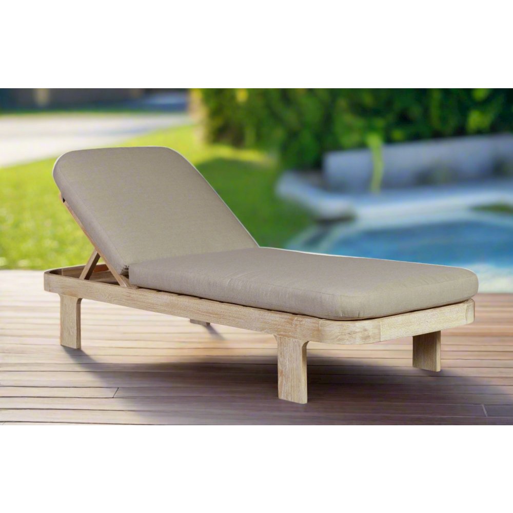Eclipse Outdoor Solid Teak Wood Natural Look Sun Lounger  - Grey Fabric. Picture 2