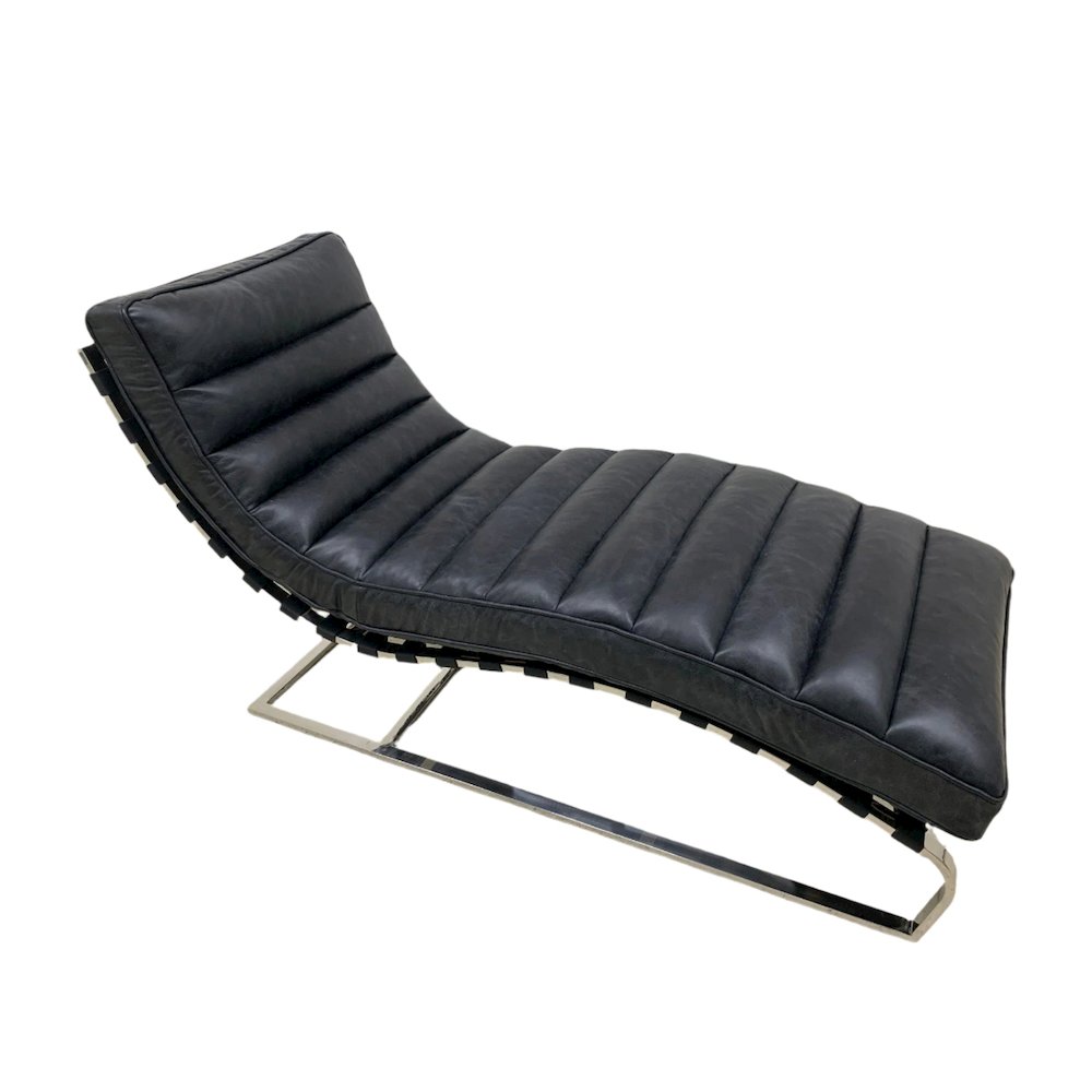 Plano Modern Channeled Leather Chaise Lounge - Slate Leather. Picture 2