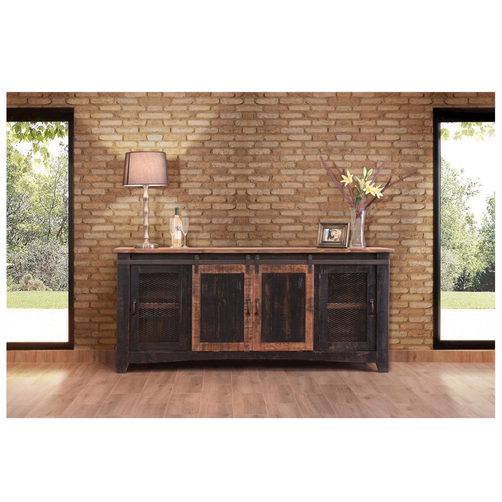 Greenview Sliding Door Distressed Black TV Stand - 80 inch. Picture 2