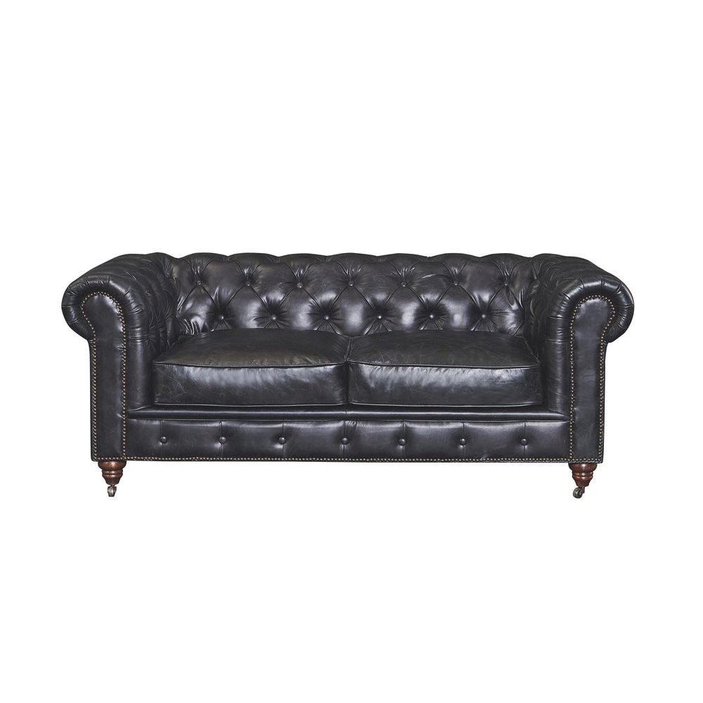 Century Chesterfield Love Seat - Slate Leather. Picture 2