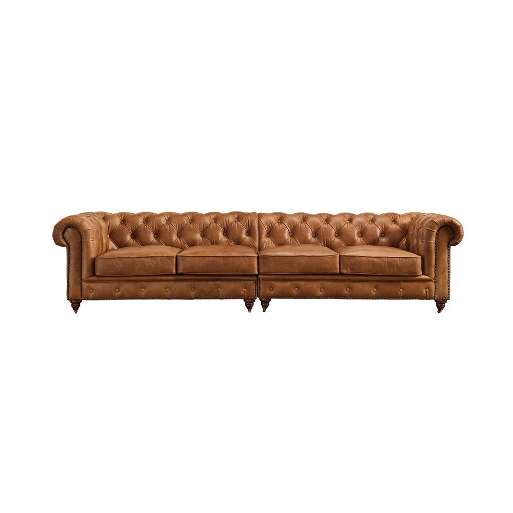 Century Chesterfield Sofa - Light Chestnut Leather - 118". Picture 1