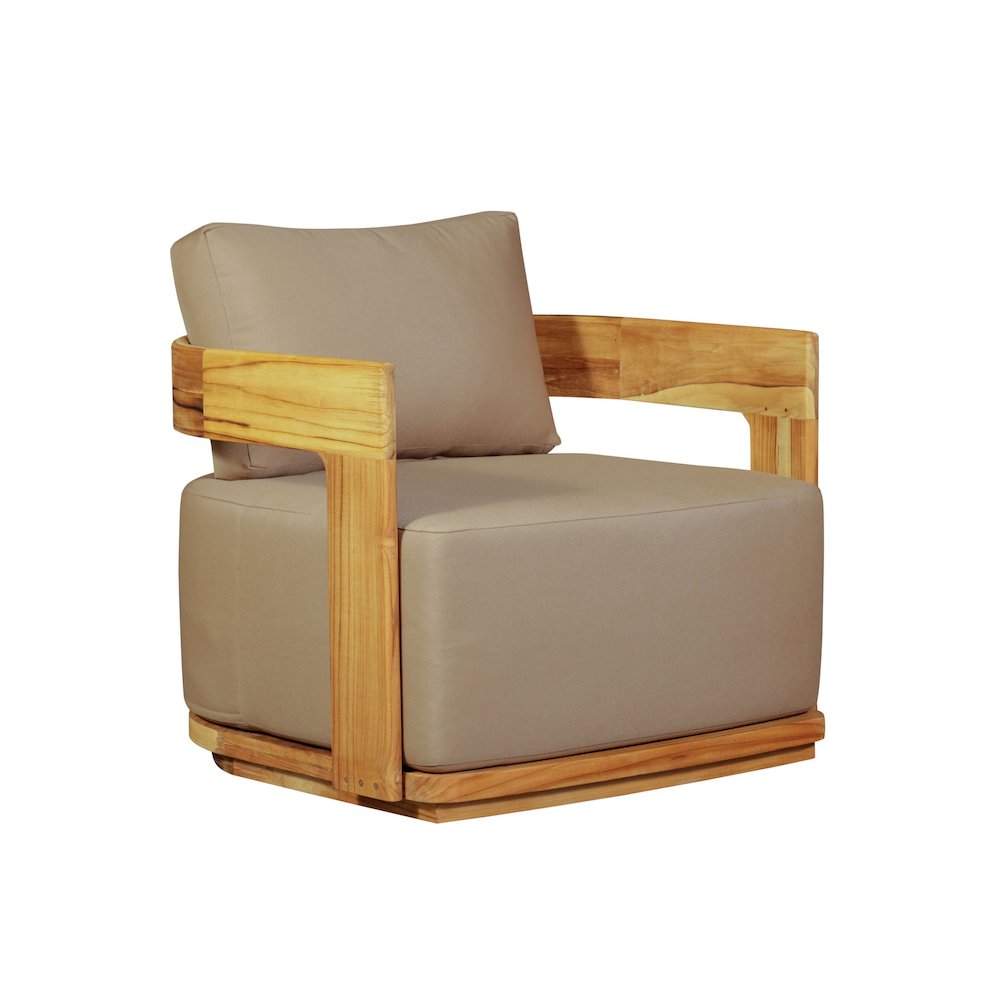 Eclipse Outdoor Solid Teak Wood  Chair - Light Brown Fabric. Picture 3