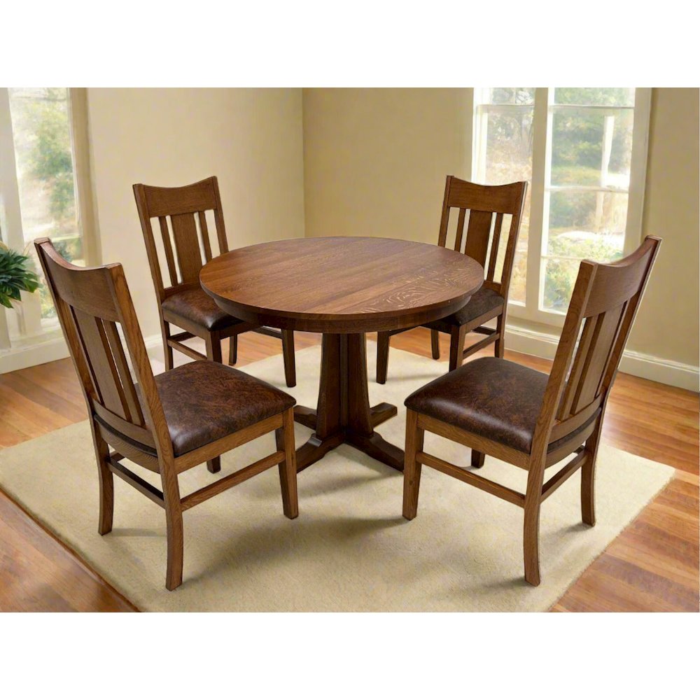 Mission Quarter Sawn Oak Round Dining Table Set - 42" - Michael's Cherry. Picture 1
