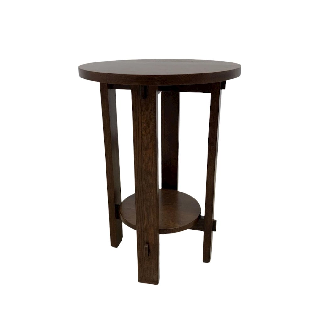 Mission Style Oak Round End Table - Michael's Cherry. Picture 5