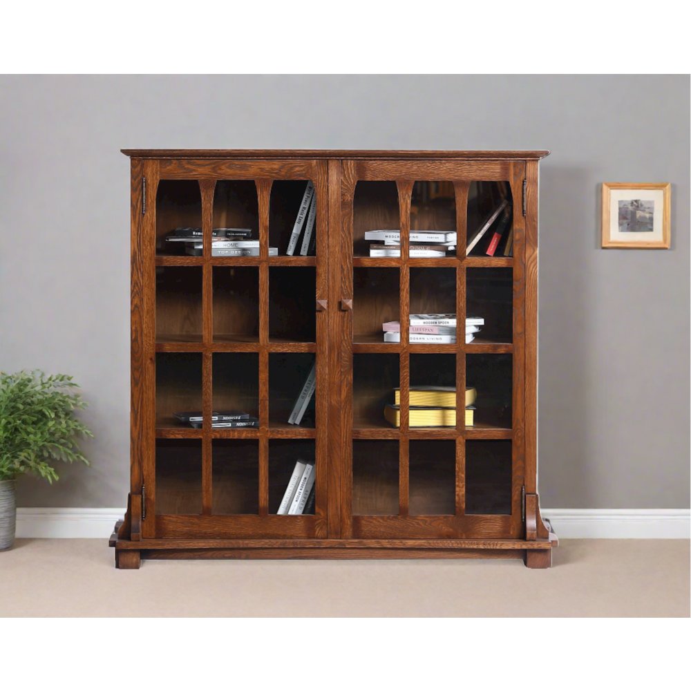 Mission Solid Oak Double Door Bookcase - Walnut. Picture 4