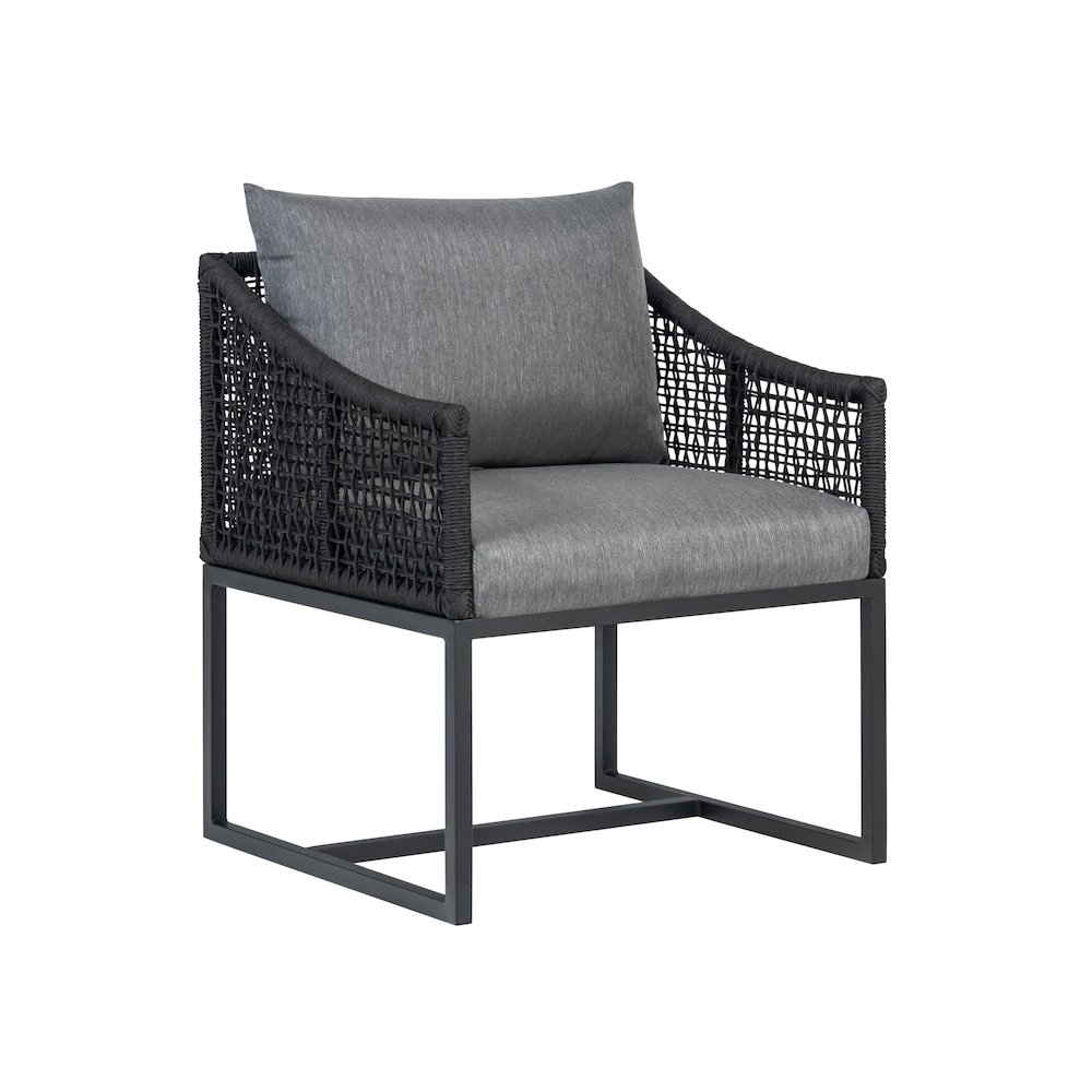 Pair of Sardinia Outdoor Aluminum Dining Chair with Rope Design - Black. Picture 1