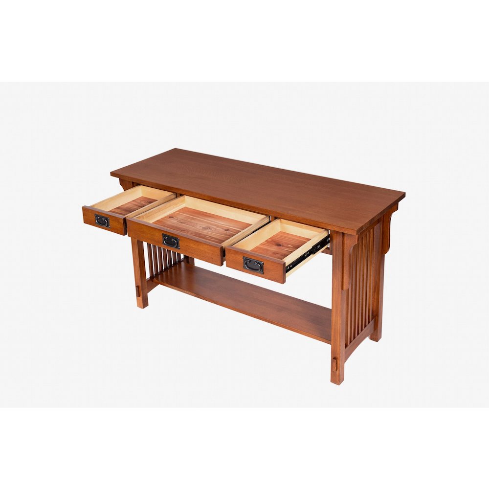 Mission 3 Drawer Crofter Style Console Table - Michael's Cherry. Picture 1