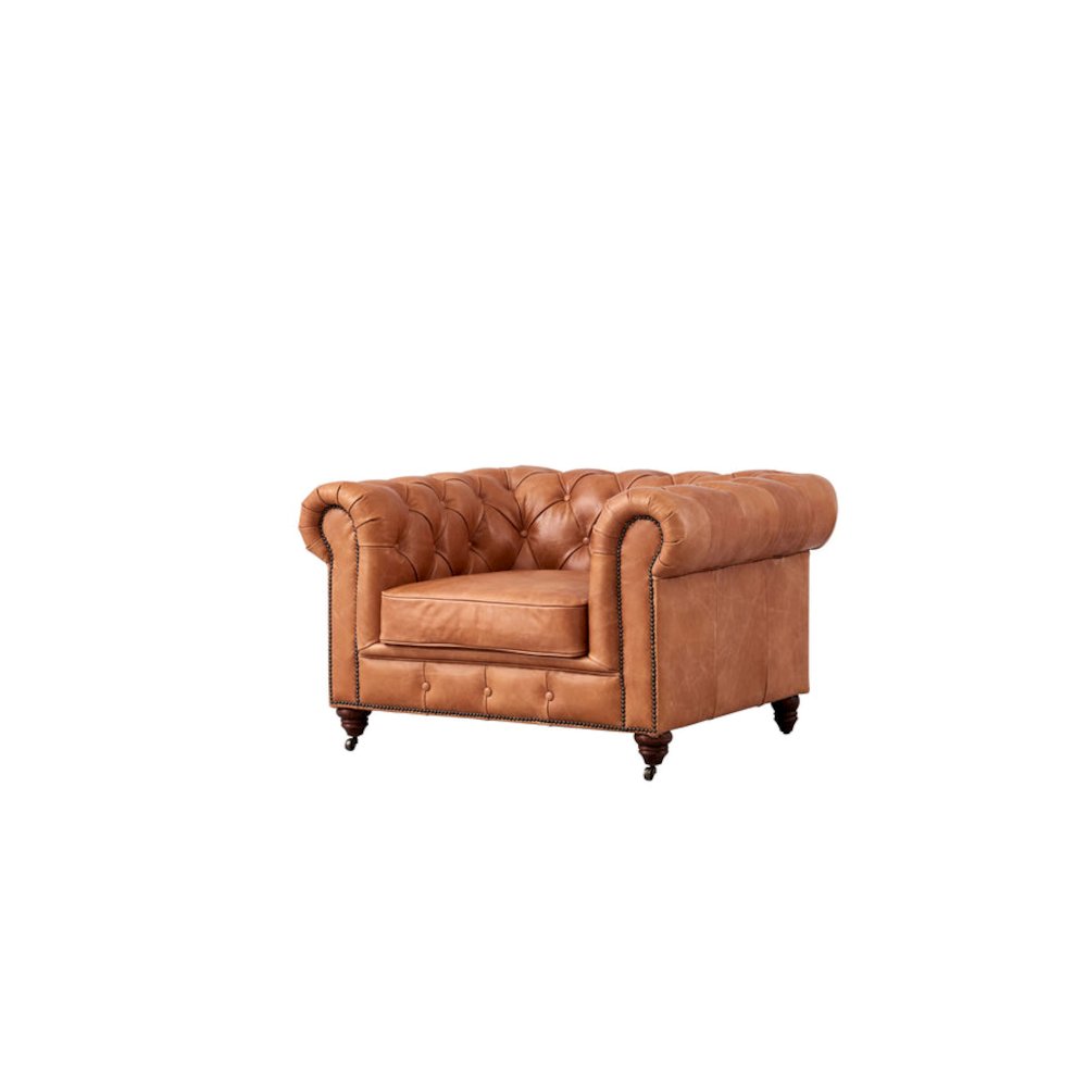 Century Chesterfield Arm Chair - Light Chestnut Leather. Picture 1