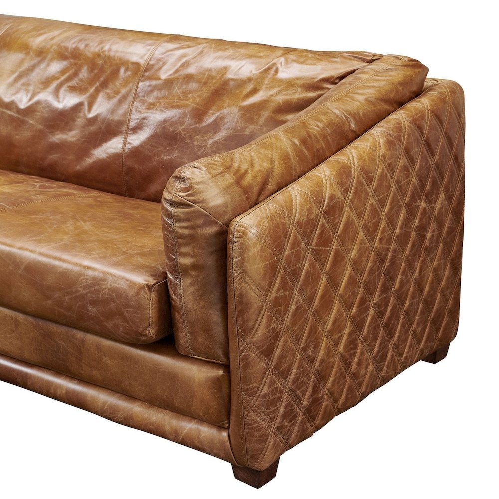 Waco Rustic Modern Love Seat - Light Brown Leather. Picture 3