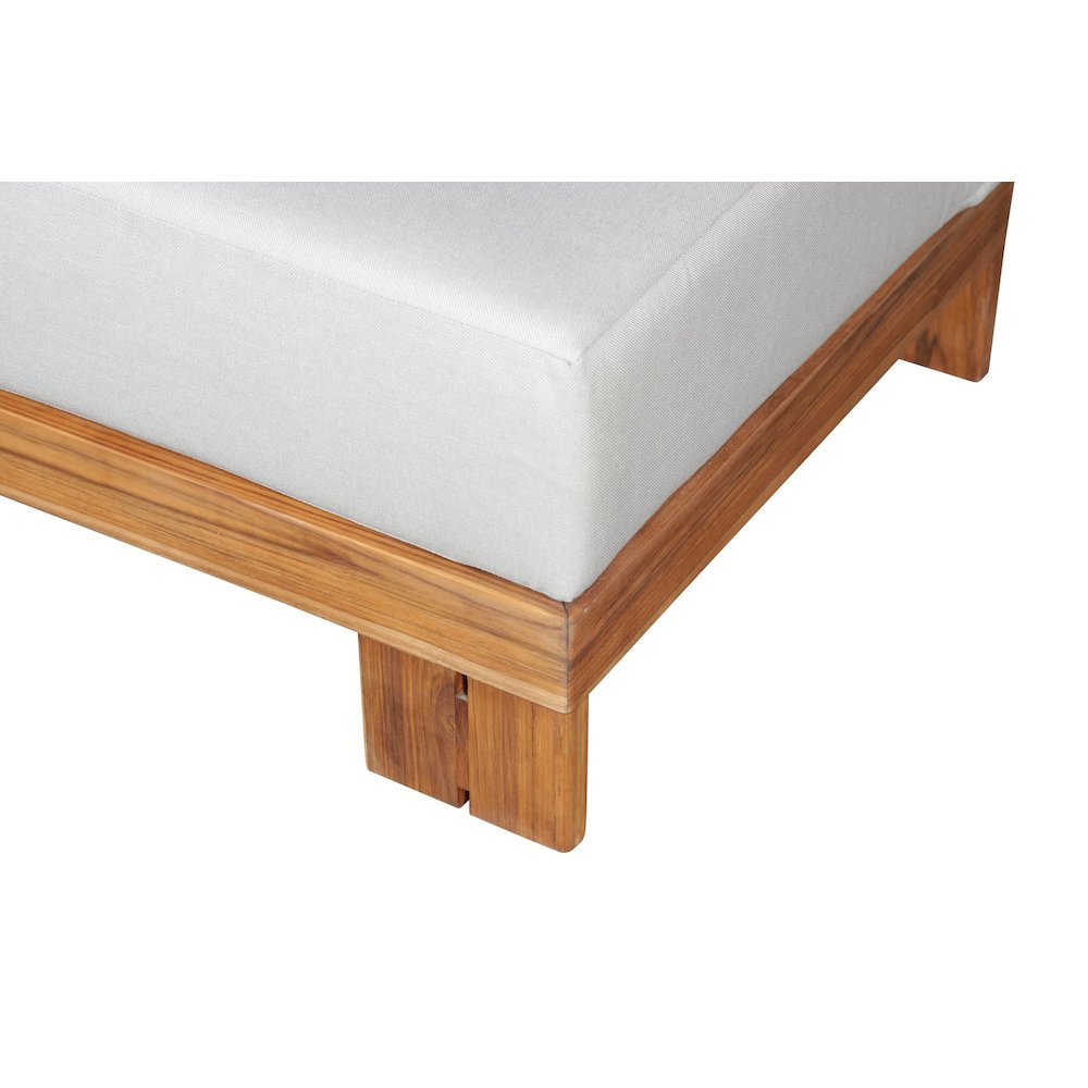 Paradiso Outdoor Solid Teak Wood Ottoman - Light gray fabric. Picture 3