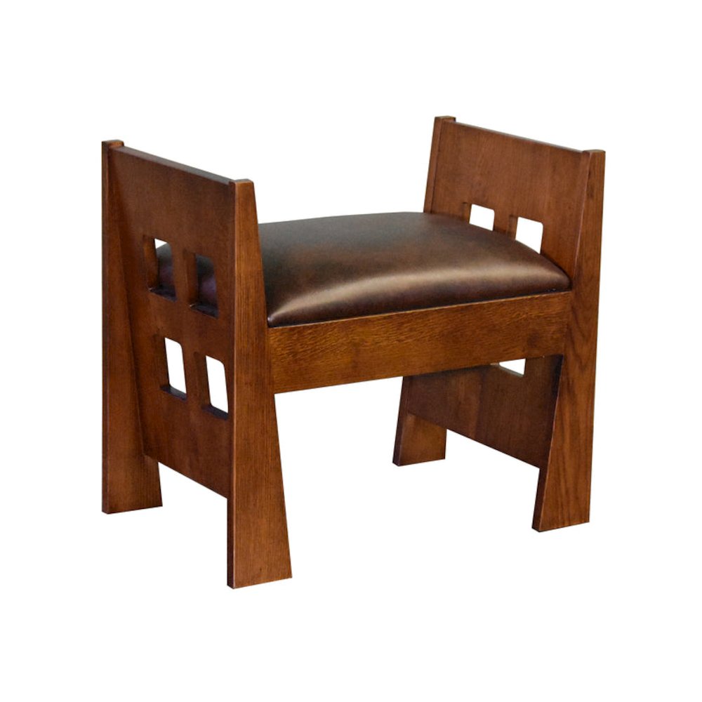 Mission Style Oak and Leather Foot Stool. Picture 1