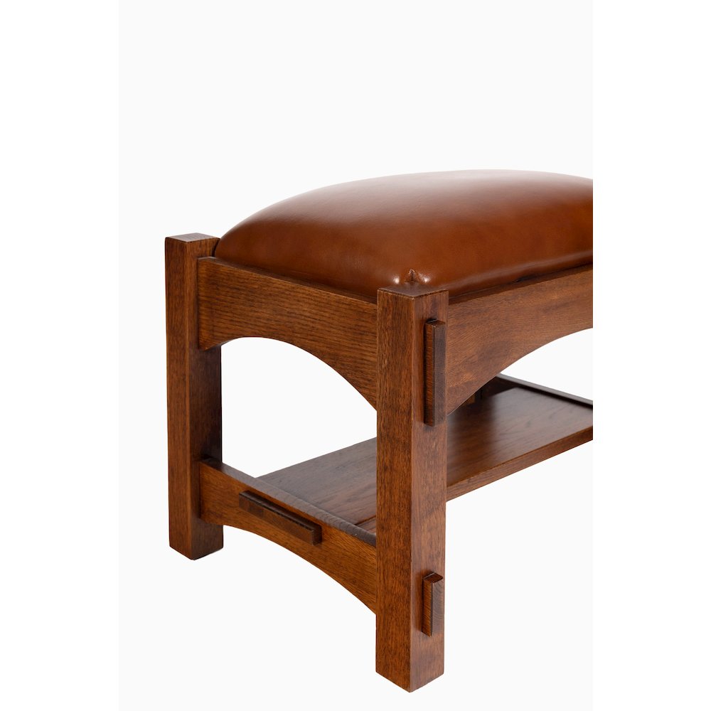 Craftsman / Mission Mortise and Tenon Foot Stool - Russet Brown Leather. Picture 3