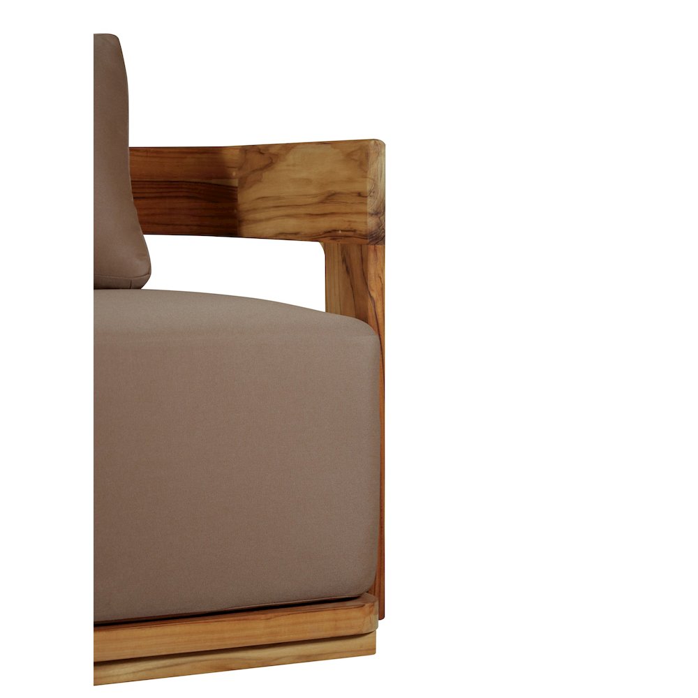 Eclipse Outdoor Solid Teak Wood Sofa - Light Brown Fabric. Picture 4