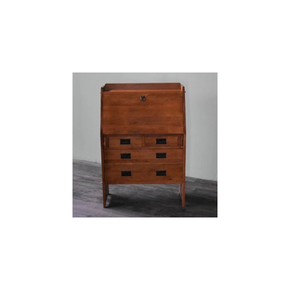 Arts And Crafts Mission Solid Oak Secretary Desk - Light Brown. Picture 2