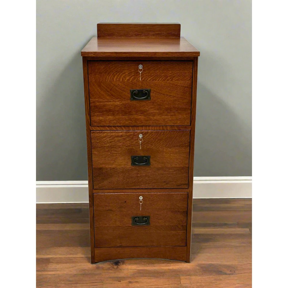 Mission Solid Oak 3 Drawer File Cabinet - Michael's Cherry. Picture 1