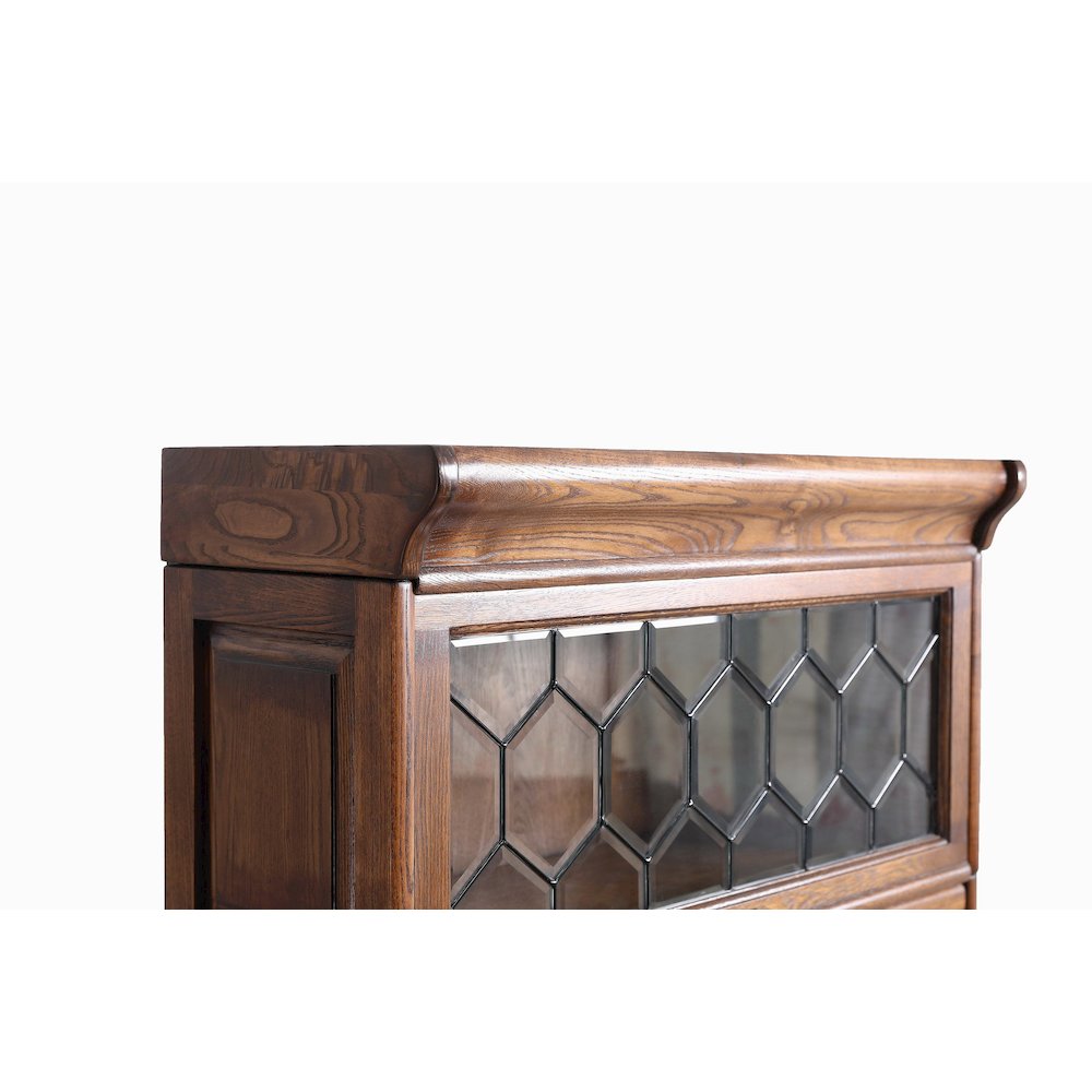 Mission Style Oak Barrister Bookcase 5 Stack-Leaded Glass in Walnut. Picture 5