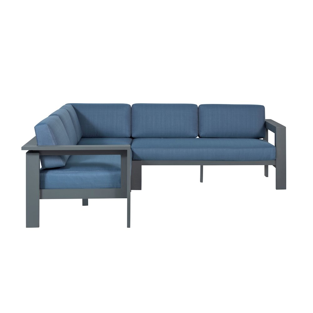 Sardinia Aluminum Frame Outdoor Sectional Sofa - Blue Cushions. Picture 3