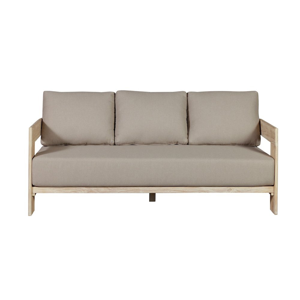 Paradiso Teak Wood Natural Look Sofa - Gray Fabric. Picture 1