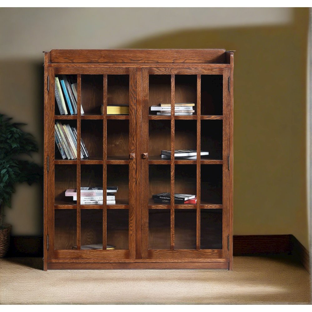 Mission Oak 2 Door Bookcase with Glass Doors - Walnut. Picture 3
