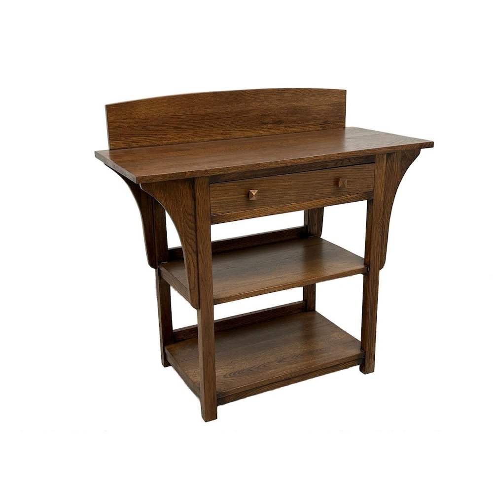 Mission 2 Drawer And Open Shelves Sideboard / Console Table - Walnut. Picture 1