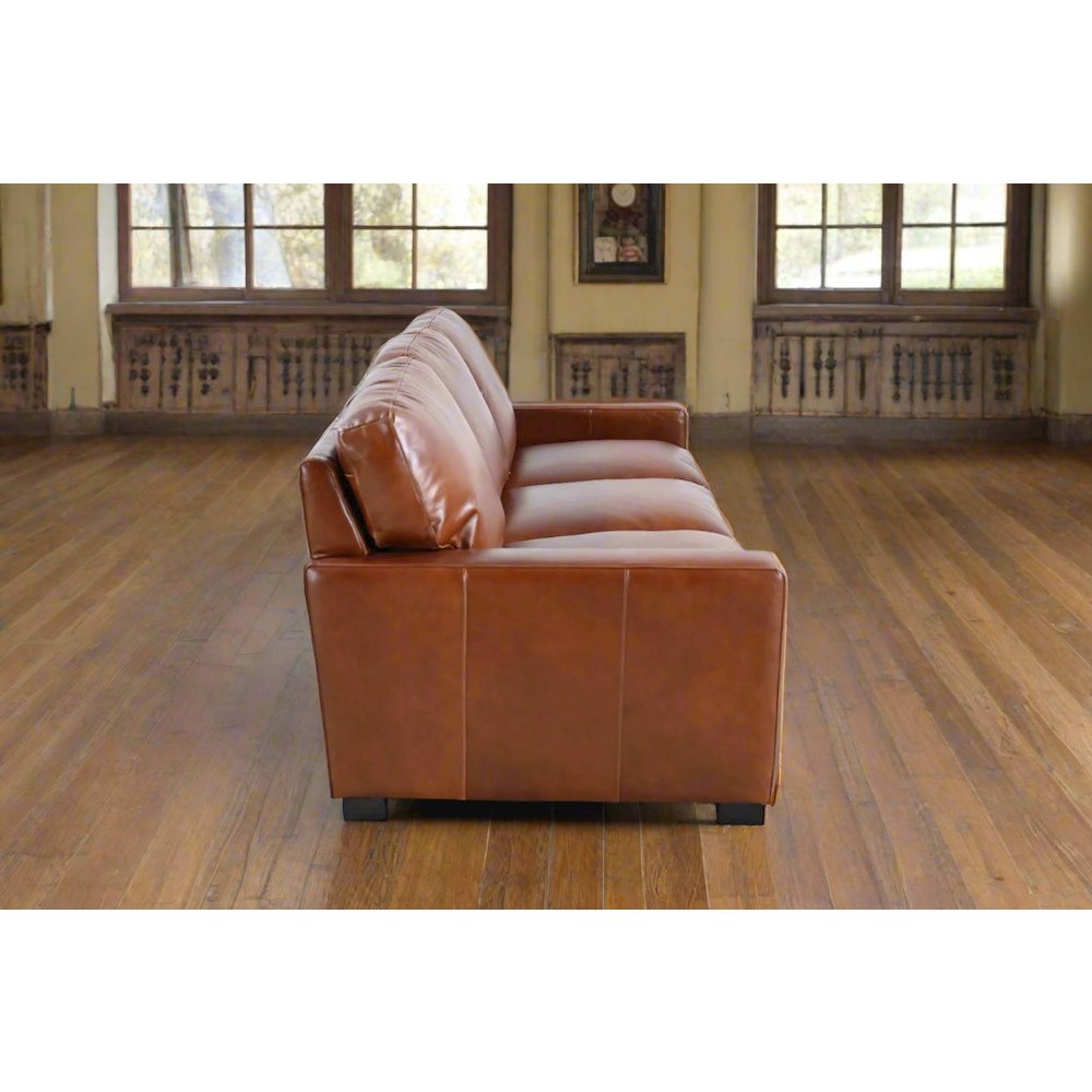 Claudette Top Grain Leather Sofa - Chestnut. Picture 3