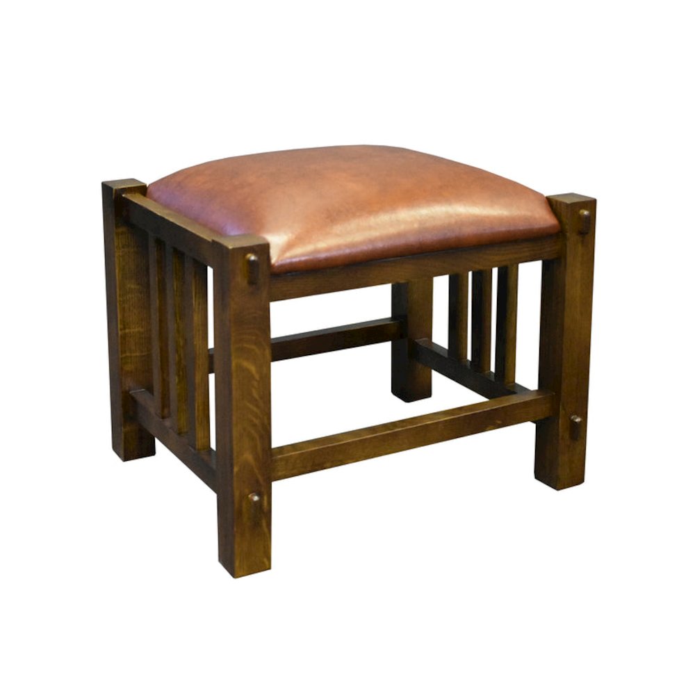 Mission Spindle Stool - Quarter Sawn Oak & Leather - Walnut. Picture 1