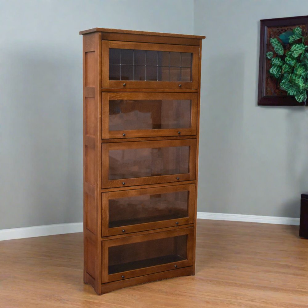 Mission Craftsman Style Oak Barrister Bookcase - 5 Stack - Michael's Cherry. Picture 3
