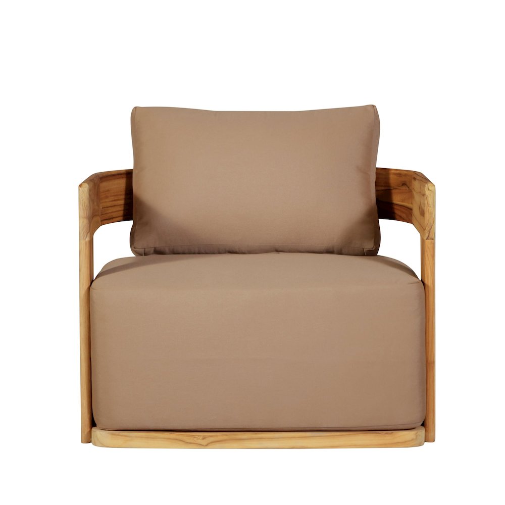 Eclipse Outdoor Solid Teak Wood Revolving Chair - Light Brown Fabric. Picture 1
