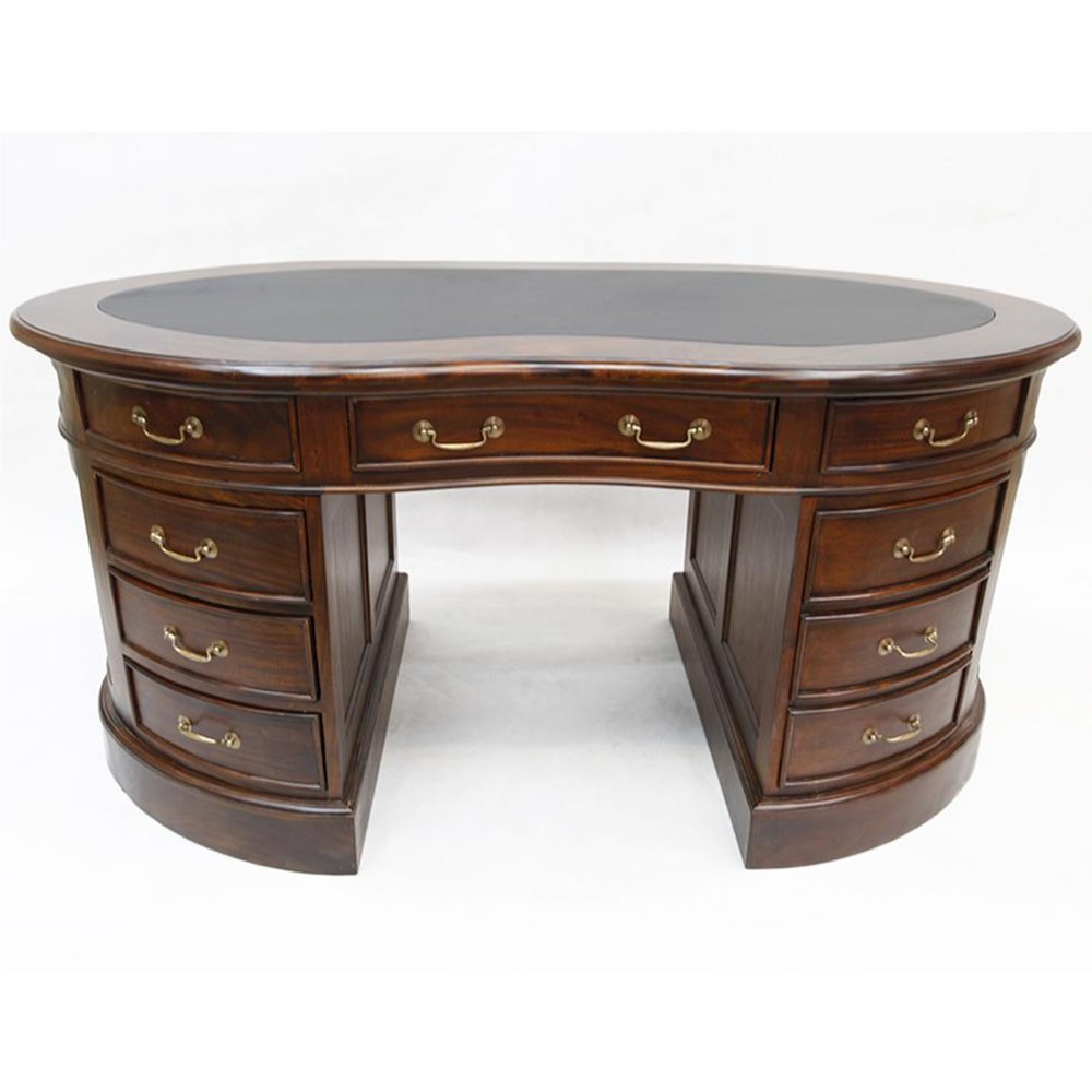 Legacy Mahogany Wood Leather Top Kidney Desk - Brown Walnut. Picture 3