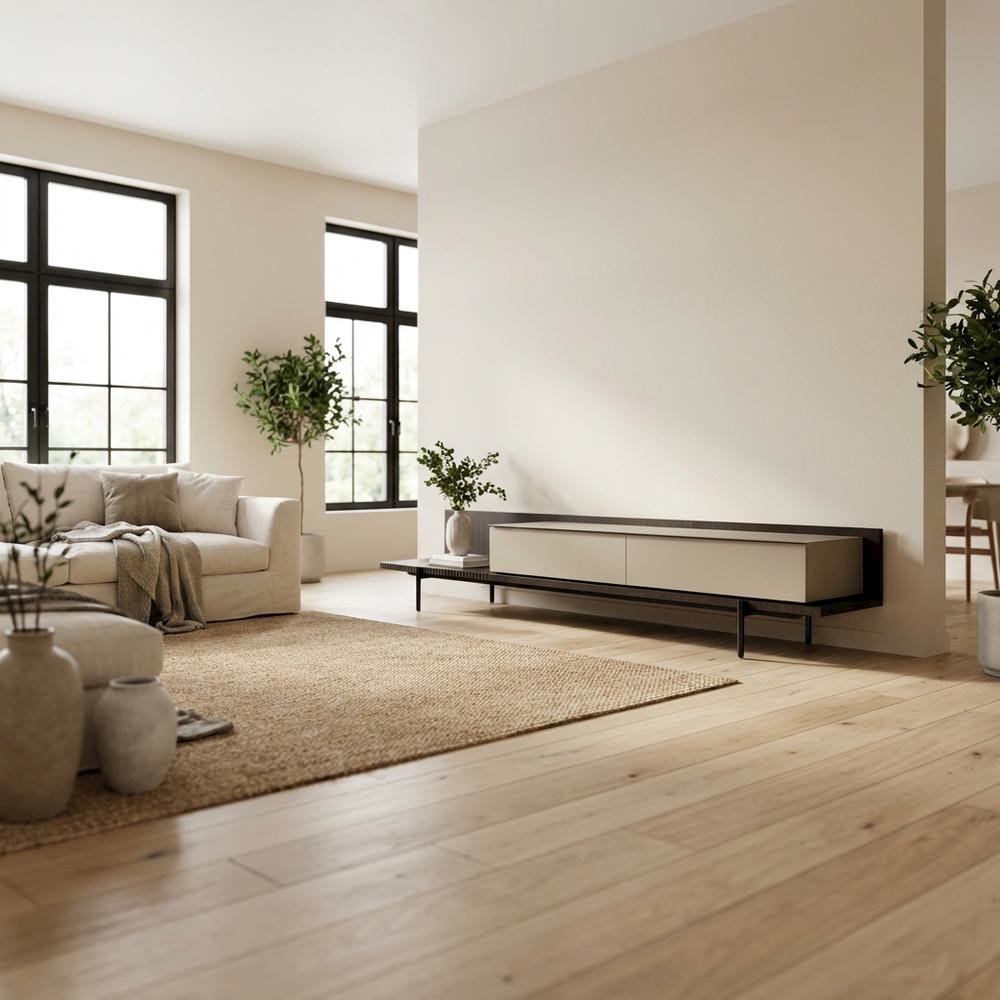 Modern Beige Walnut TV Stand with Engineered Wood Construction. Picture 3