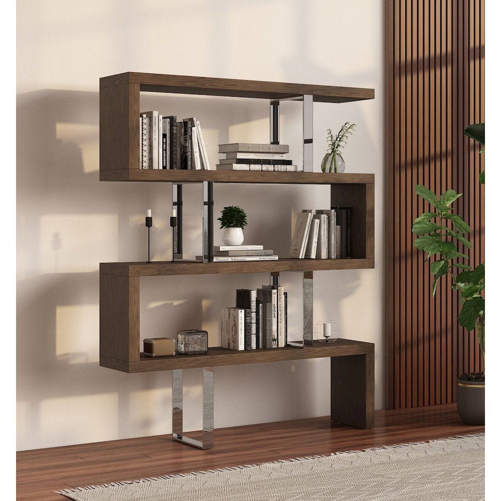 Maze Modern Walnut Bookcase. Picture 5