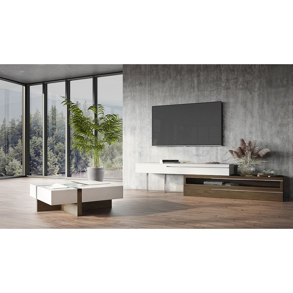 Modrest Makai Modern White & Walnut Square Coffee Table. Picture 6