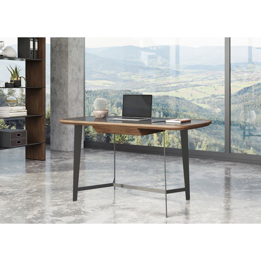 Modrest Girard - Modern Walnut & Black Glass Desk. Picture 6