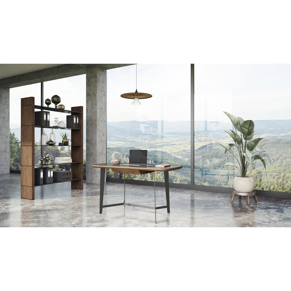 Modrest Girard - Modern Walnut & Black Glass Desk. Picture 7